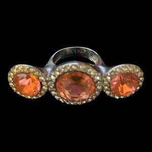 Pink Tri-Stone Cocktail Ring w/ Rhinestones Stainless Size 6.5 Statement Jewelry